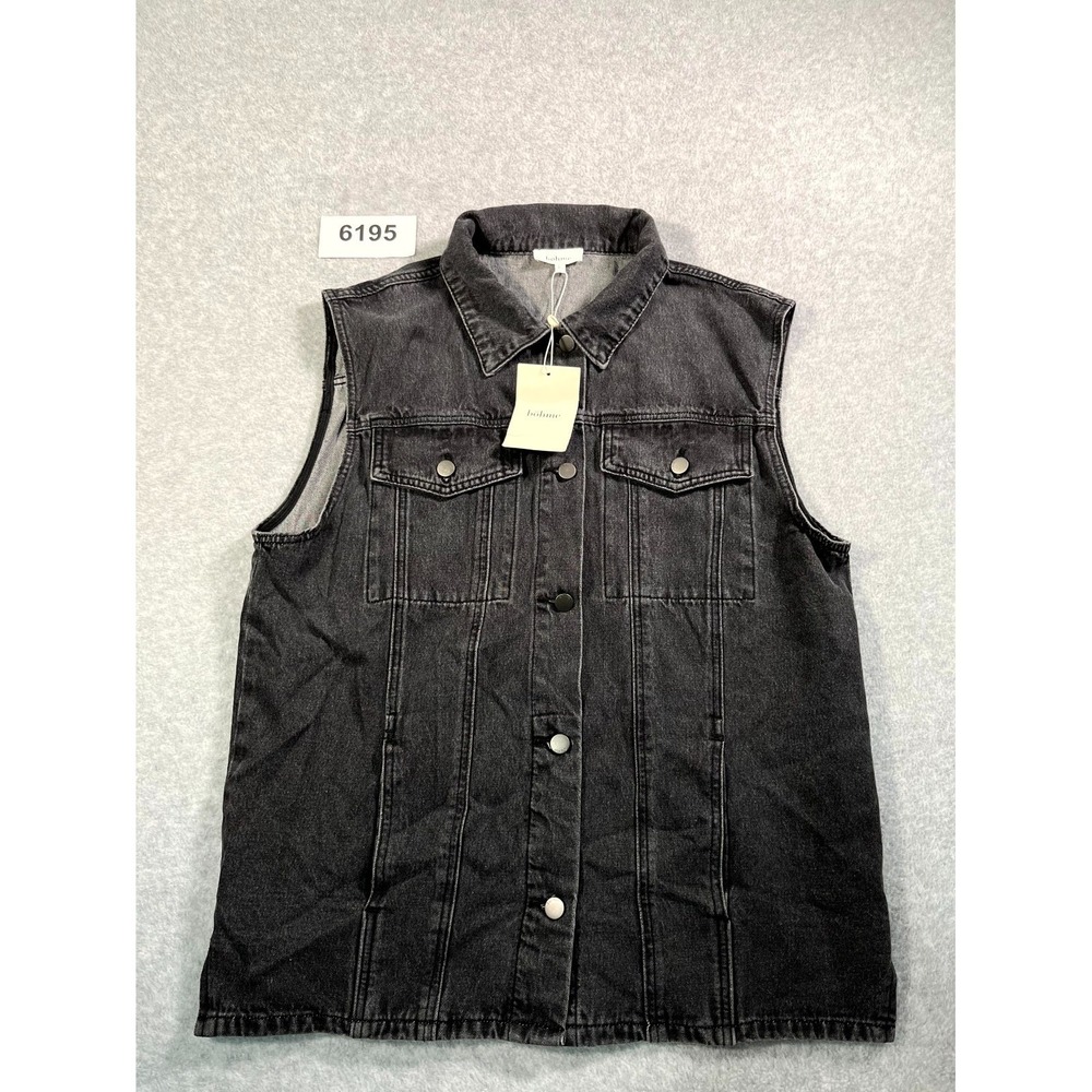 Böhme Denim Vest Womens Large Black Denim Cotton Button Front Casual Streetwear